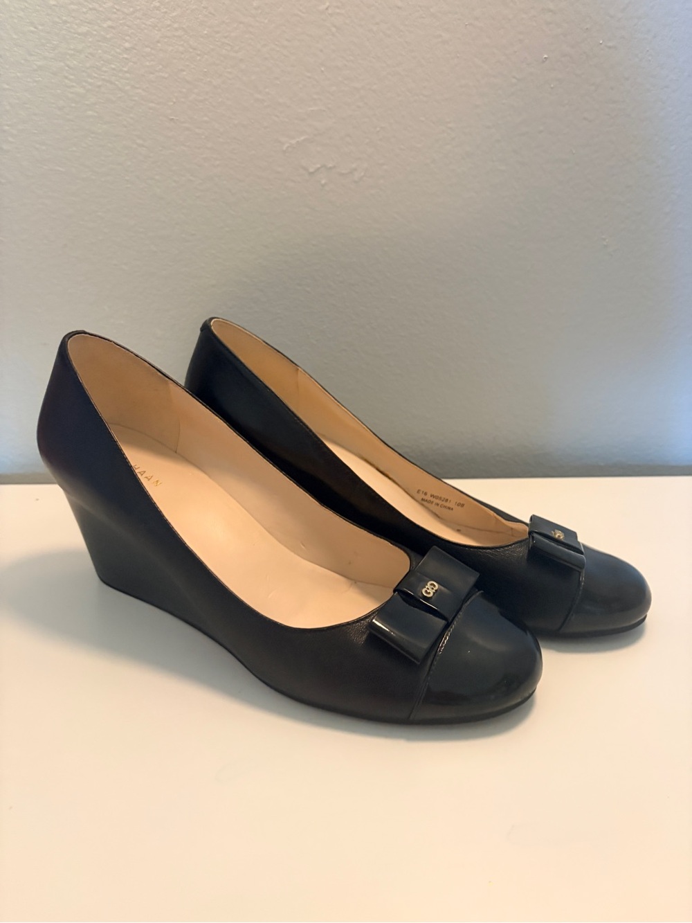 Cole Haan Black Leather Bow Wedge Pumps - Women - Picture 7 of 7